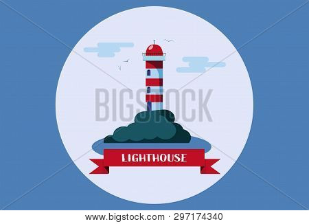 Flat Illustration Of Lighthouse On Blue Background
