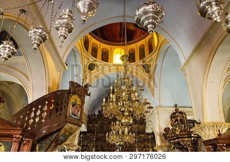 Mikonos, Greece - August 21, 2013: Interior Of Orthodox Church On August 21, 2013 In Mikonos, Greece