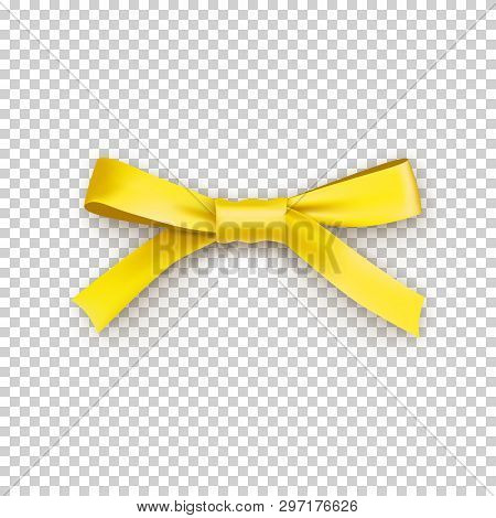 Lemony Gift Bow From Satin Thin Tape Isolated On Transparent Background. Realistic Decoration For An
