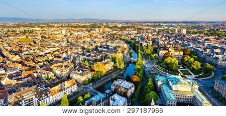 Panorama Of The Old Town Of Strasbourg With The Canal Du Faux-rempart And Place De La Republique - A