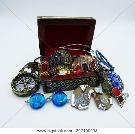 A Jewelery Box Of Bijoux On White Background