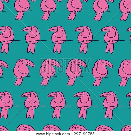 Groovy Tucan Purple Teal Seamless Pattern Design Background