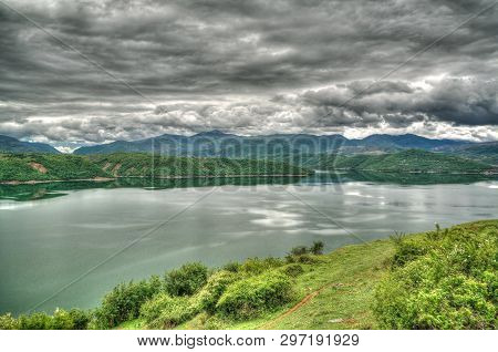 Aerial Panoramic View To Lake Debar In North Macedonia