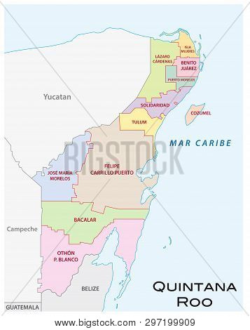 Quintana Roo, Administrative And Political Vector Map, Mexico