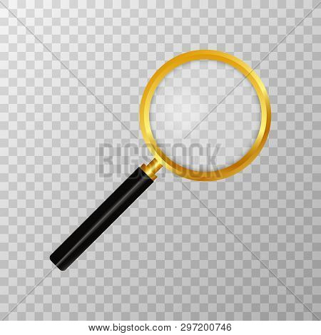 Realistic Magnifying Glass On Transparent Background. Search And Inspection Symbol. Bussiness Concep