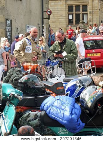 Hebden Bridge, West Yorkshire, England - 22 April 2019: Mods And Scooters In Hebden Bridge For The E