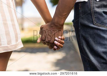 Close Up Outdoor Protrait Of Black African American Couple Holding Hands
