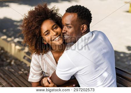 Outdoor Protrait Of Black African American Couple Embracing Each Other