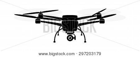 Quadcopter Or Copter Flying In The Air. Camera And Shooting Video Or Photo From The Air.