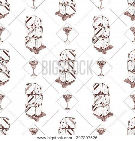 Seamless Pattern With  Ice Cubes And Cocktails On A White Background. Vector Illustration