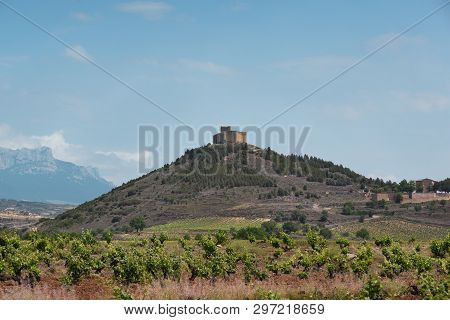 Wineyard Landscape And Davalillo Castle In The Background, In La Rioja, Spain.