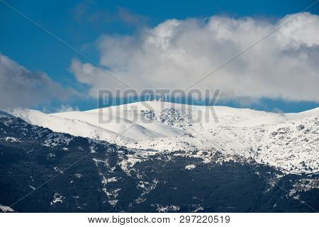 Winter Scene Of Navacerrada Mountains, Madrid, Spain.