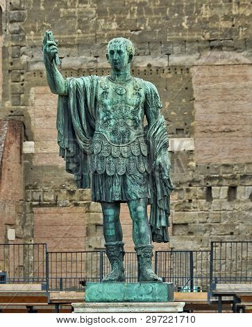 Statue Of The Roman Emperor Julius Caesar. He Was A Roman Politician, Dictator, Military General, Hi