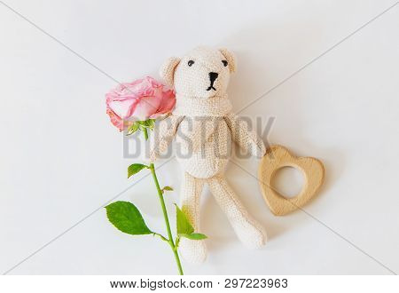 Newborn. Baby Accessories On A Light Background. Selective Focus.
