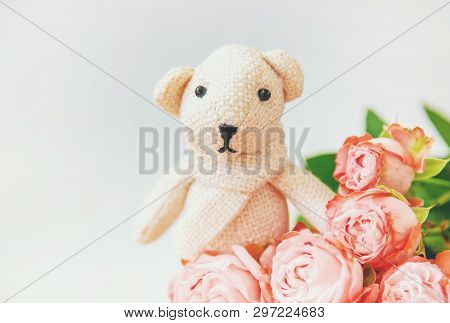 Newborn. Baby Accessories On A Light Background. Selective Focus.