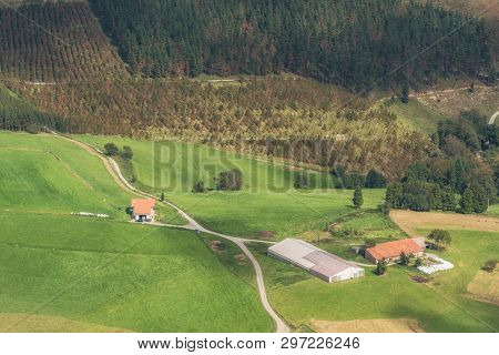 Vizcaya Forest And Mountain Landscape In Oiz Mount, Basque Country, Spain.