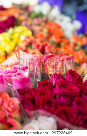 Photo Of Flower Bazaar For Graphic And Web Design, For Website Or Mobile App.