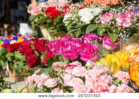 Photo Of Flower Bazaar For Graphic And Web Design, For Website Or Mobile App.