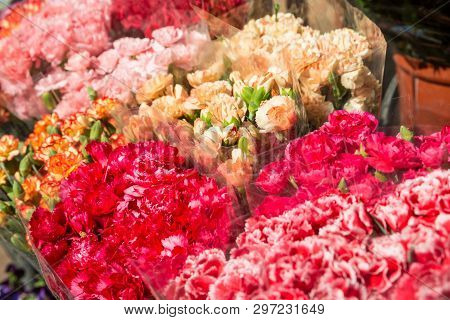 Photo Of Flower Bazaar For Graphic And Web Design, For Website Or Mobile App.