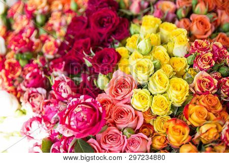 Photo Of Flower Bazaar For Graphic And Web Design, For Website Or Mobile App.