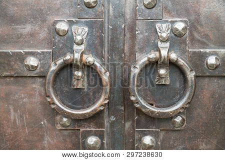 Old Rusty Gate Of The Ancient Monastery In Georgia For Graphic And Web Design, For Website Or Mobile