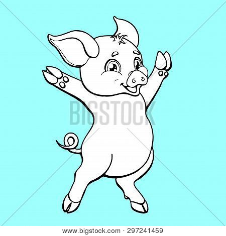 The Cute Pig Contour On Blue Background