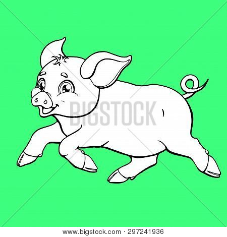 The Running Pig Contour On Green Background