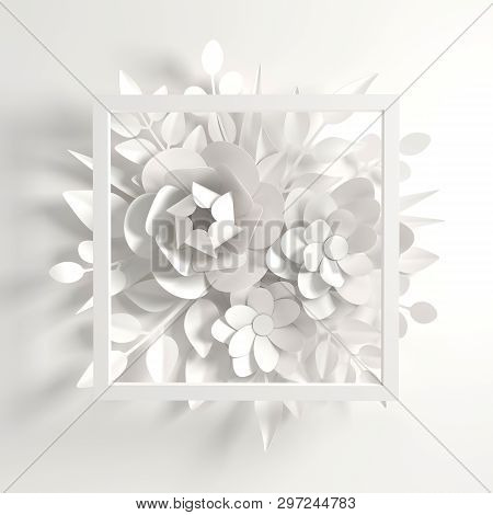 Paper Whitel Flowers Background. Valentine's Day, Easter, Mother's Day, Wedding Greeting Card. 3D Re
