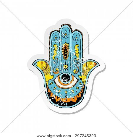 retro distressed sticker of a cartoon hamza