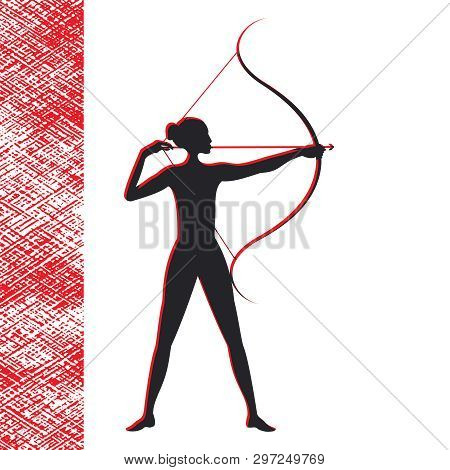 Archery - Girl Silhouette On White Background - Red Abstract Element For Design - Vector. Life Style