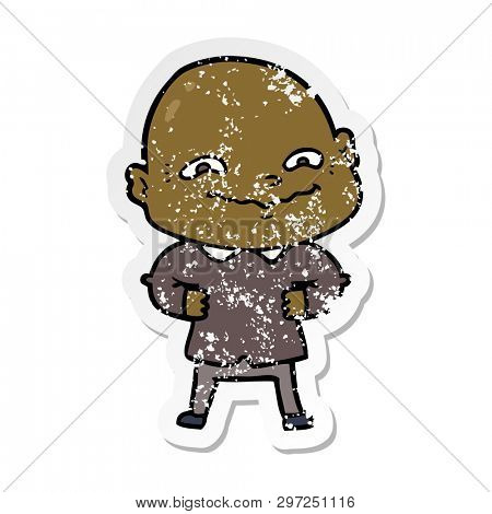 distressed sticker of a cartoon creepy guy