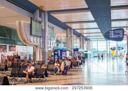 Porto, Porutgal - May 24, 2017: People Waiting At Hall Of Francisco Sa Carneiro Airport. The Airport