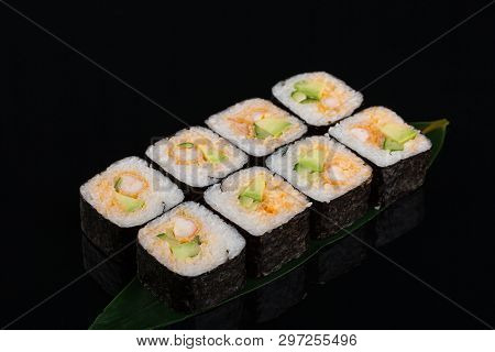Homemade Shirmp Tempura Sushi Roll With Avocados