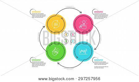 Creative Idea, Update Data And Jazz Icons Simple Set. Infographic Timeline. Stock Analysis Sign. Pre