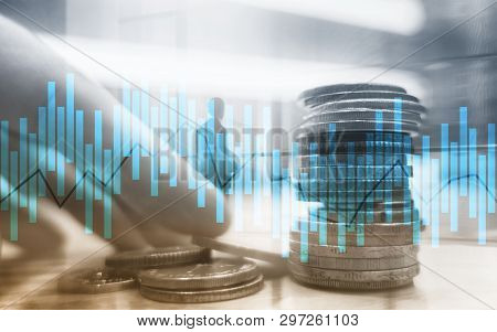 Andle Chart. Business Analysis, Financial Investment Concept. Economic Trend And Blurred Background 