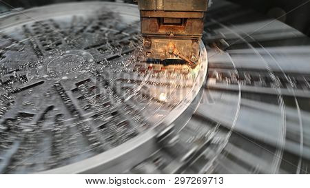 Photo Of The Production Process Metal Processing With A Cutter In The Block Holder On A Circular Fac