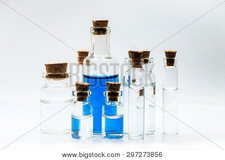 Close Up Glass Measuring Beakers For Science Experiment Background