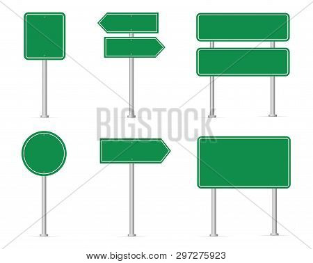 Set Of Road Signs. Blank Green Road Sign. Vector Illustration.