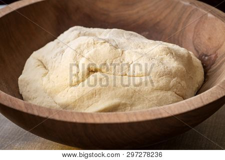 Homemade Italian Gnocchi Dough In Large Wooden Bowl
