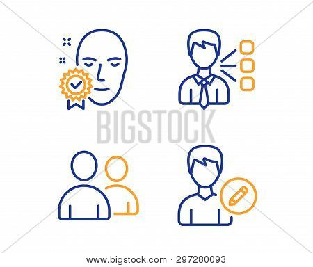 Third Party, Face Verified And Users Icons Simple Set. Edit Person Sign. Team Leader, Access Granted