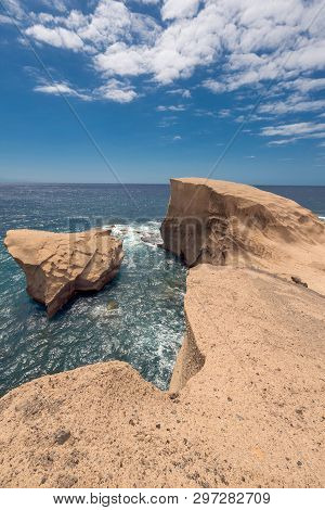 Tajao Landscape, Volcanic Coastline In South Tenerife Island, Canary Islands, Spain.