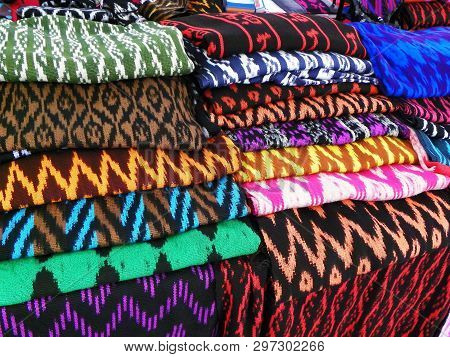 Scarves Or Macanas At The Market, Traditional Handcraft And Design For Gualaceo Canton, Azuay Provin