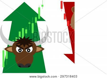 Vector Of Business Concept, Green And Red, Bull And Bear Market,up And Down Tends