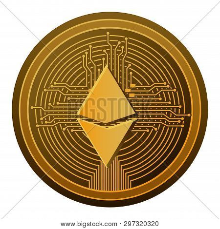 Cryptocurrency Etherum Coin With Circuit Lines Vector Illustration Design
