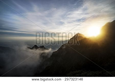 Sunset On Fansipan, Afternoon On Trekking. Fansipan Vietnamese: Phan Xi P Ng, Is The Tallest Mountai
