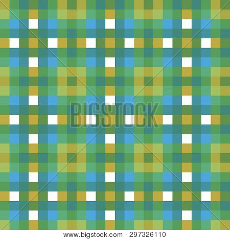 Blue Green Tartan Plaid Check Fabric Texture Square Pixel Seamless Vector Pattern For Fabric, Wallpa