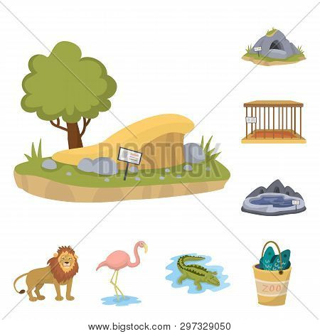 Vector Design Of Zoo  And Park Sign. Set Of Zoo  And Animal Vector Icon For Stock.