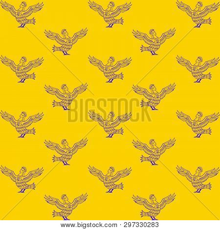 Seamless Pattern. Mythical Characters Sirin Bird Alconost - Creatures With The Bird Body And Beautif