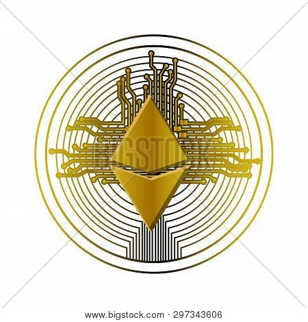 Cryptocurrency Etherum Coin With Circuit Lines Vector Illustration Design