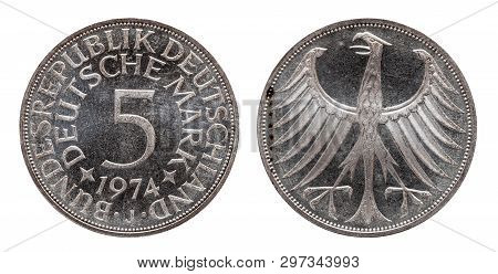 Germany German Coin Five 5 Marks, Circulation Coin, Small Change, Minted 1974, Conservation In Mint,